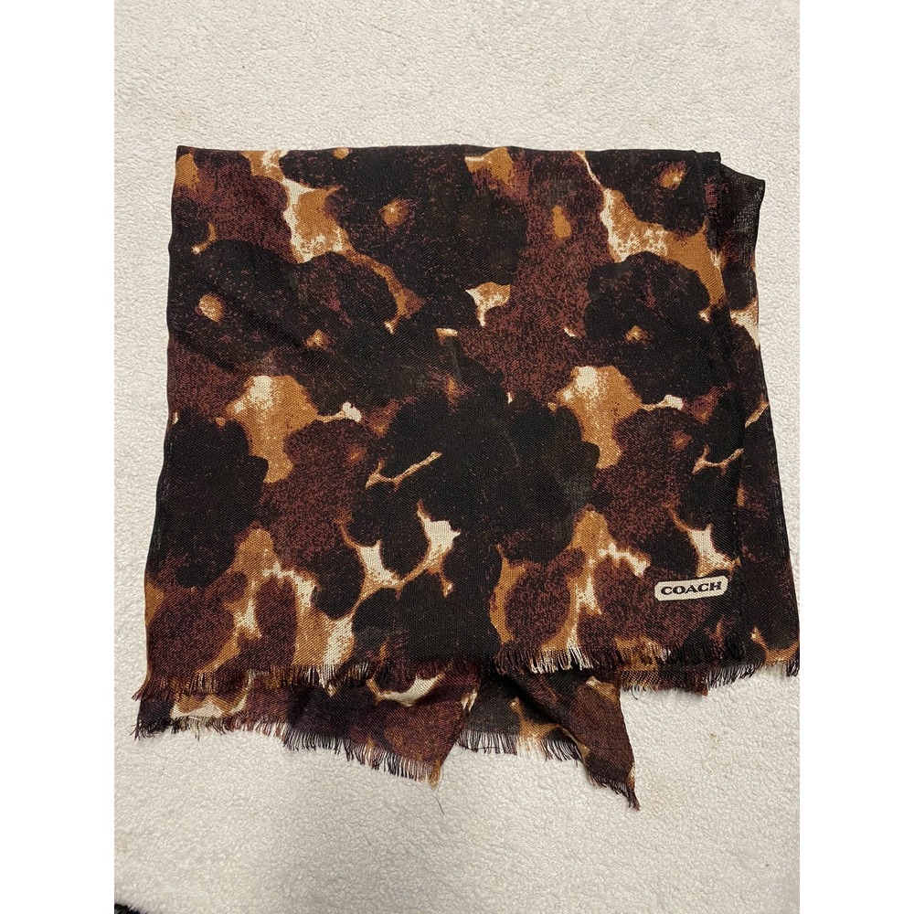 Coach Square Scarf Wool Animal Abstract Fringe 52" Wrap